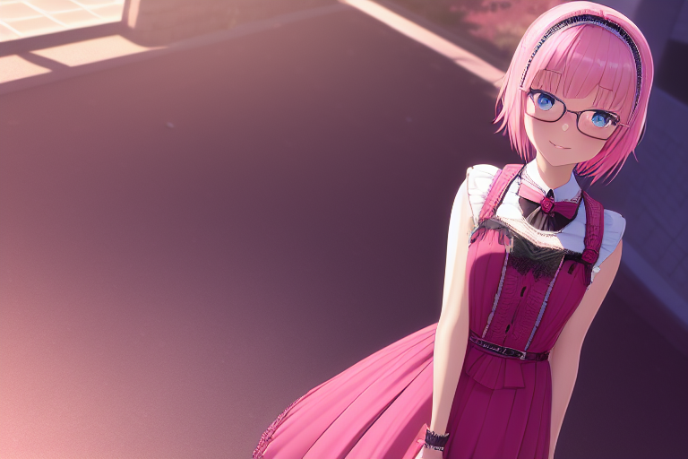 extremely detailed, midi skirt, looking at camera, pink hair, short hair, blue e.png
